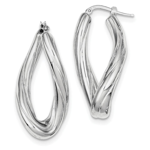 Sterling Silver Polished Rhodium Plated Twisted Oval Hoop Earrings QE8303 - shirin-diamonds