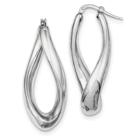 Sterling Silver Polished Rhodium Plated Twisted Hollow Hoop Earrings QE8304 - shirin-diamonds