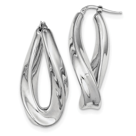 Sterling Silver Polished Rhodium Plated Twisted Hollow Hoop Earrings QE8305 - shirin-diamonds