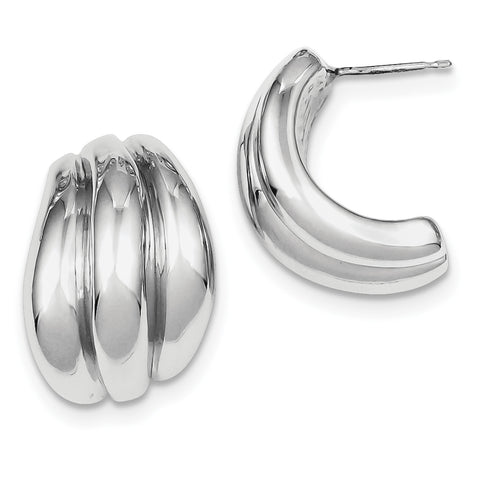 Sterling Silver Polished Rhodium Plated Hollow Post Earrings QE8306 - shirin-diamonds