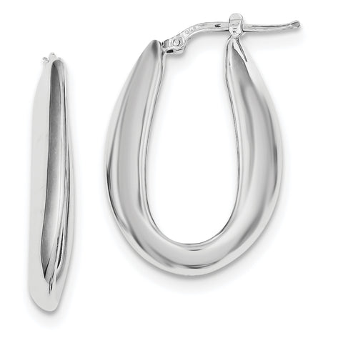 Sterling Silver Polished Rhodium Plated Oval Hollow Hoop Earrings QE8308 - shirin-diamonds