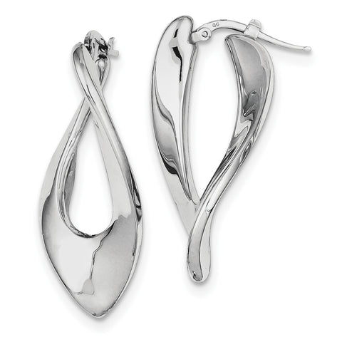 Sterling Silver Polished Rhodium Plated Hollow Twisted Hoop Earrings QE8313 - shirin-diamonds