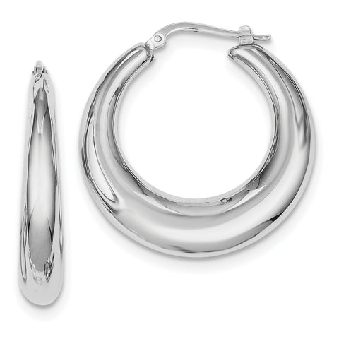 Sterling Silver Polished Rhodium Plated Hollow Hoop Earrings QE8339 - shirin-diamonds