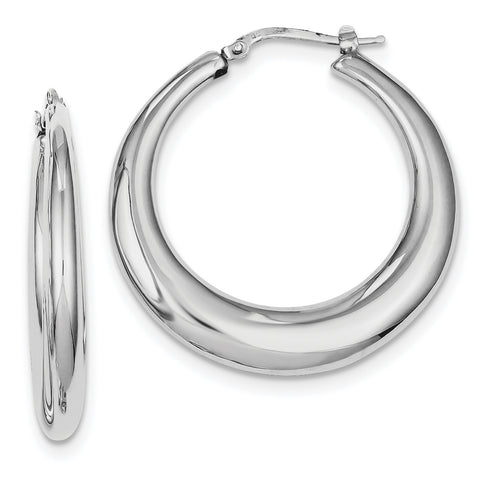 Sterling Silver Polished Rhodium Plated Hollow Hoop Earrings QE8340 - shirin-diamonds
