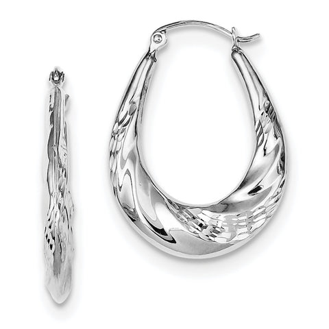 Sterling Silver Rhodium-plated D/C Scalloped Hoop Earrings QE8362 - shirin-diamonds
