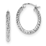 Sterling Silver Rhodium Plated Diamond Cut Oval Hoop Earrings QE8365 - shirin-diamonds