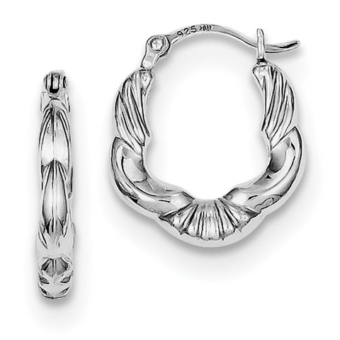 Sterling Silver Rhodium Plated Hollow Scalloped Hoop Earrings QE8378 - shirin-diamonds