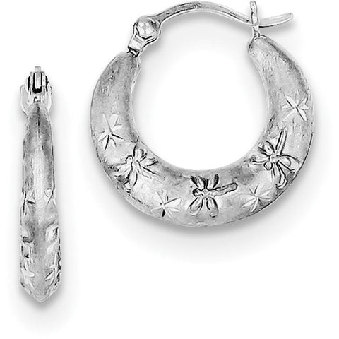 Sterling Silver Rhodium Plated Diamond Cut Hoop Earrings QE8379 - shirin-diamonds