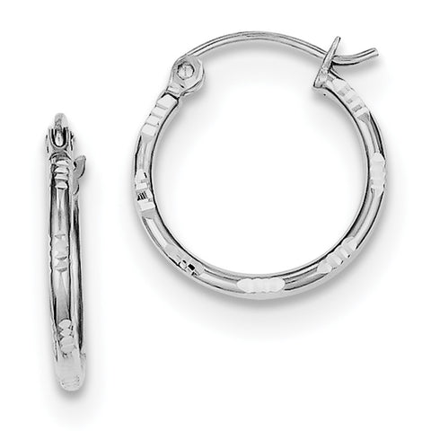 Sterling Silver Rhodium Plated Diamond Cut Hoop Earrings QE8381 - shirin-diamonds