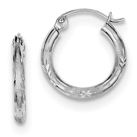 Sterling Silver Rhodium Plated Diamond Cut Hoop Earrings QE8382 - shirin-diamonds