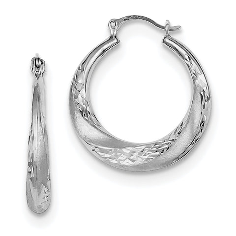 Sterling Silver Rhodium-plated D/C Scalloped Hoop Earrings QE8397 - shirin-diamonds