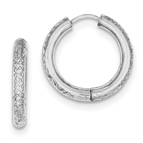 Sterling Silver Rhodium Polished Diamond Cut Hinged Hoop Earrings QE8516 - shirin-diamonds