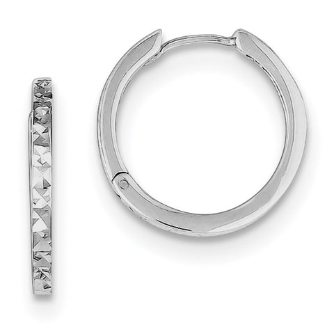 Sterling Silver Rhodium Polished Diamond Cut Hinged Hoop Earrings QE8517 - shirin-diamonds