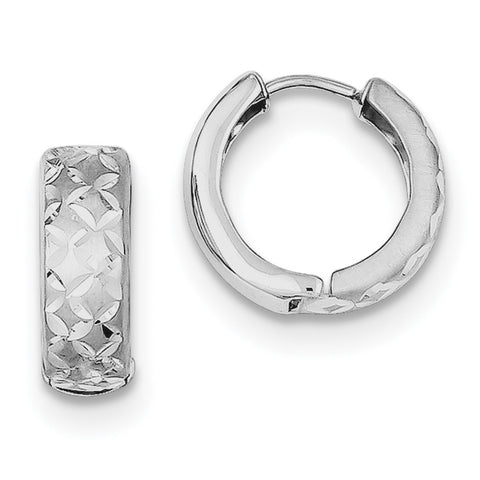 Sterling Silver Rhodium-plated Diamond Cut Hinged Hoop Earrings QE8521 - shirin-diamonds