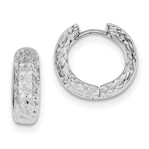 Sterling Silver Rhodium Polished Diamond Cut Hoop Earrings QE8524 - shirin-diamonds
