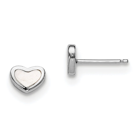 Sterling Silver Rhodium Plated White Mother of Pearl Heart Post Earrings QE8624 - shirin-diamonds