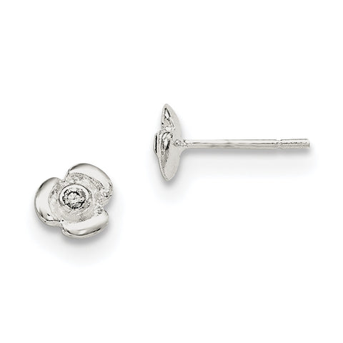 Sterling Silver Flower with CZ Post Earring QE8629 - shirin-diamonds
