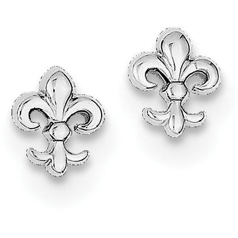 Sterling Silver Rhodium Plated Fleur de lis Post Earrings QE8682 - shirin-diamonds