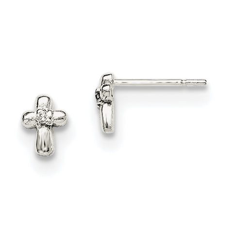 Sterling Silver Cross with CZ Post Earrings QE8683 - shirin-diamonds