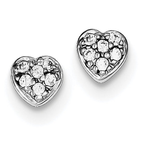 Sterling Silver Rhodium-plated CZ Heart Post Earrings QE8686 - shirin-diamonds