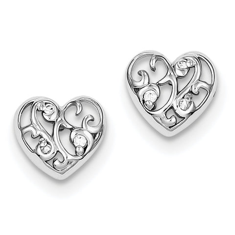 Sterling Silver Rhodium Plated CZ Heart Post Earrings QE8693 - shirin-diamonds