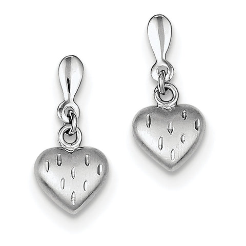 Sterling Silver Rhodium Plated 3-D Scratch Heart Post Earrings QE8706 - shirin-diamonds