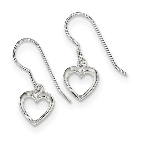 Sterling Silver Heart Dangle Shepherd Hook Earrings QE8739 - shirin-diamonds