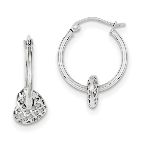 Sterling Silver Rhodium Plated Moveable Heart Hoop Earrings QE8759 - shirin-diamonds