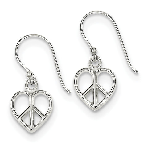 Sterling Silver Peace Sign Heart Shepherd Hook Earrings QE8792 - shirin-diamonds