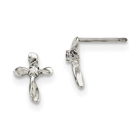 Sterling Silver CZ Cross Post Earrings QE8813 - shirin-diamonds