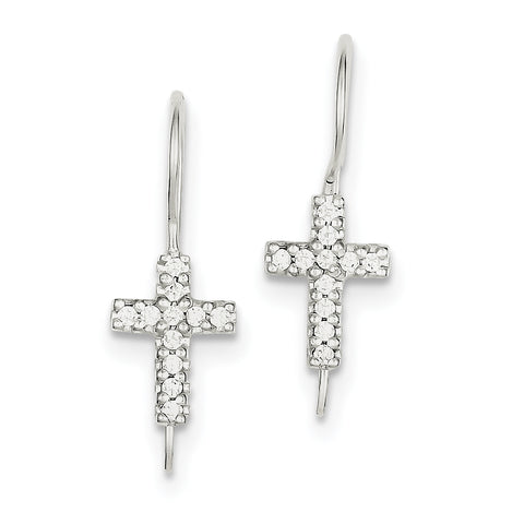 Sterling Silver CZ Cross Shepherd Hook Earrings QE8817 - shirin-diamonds