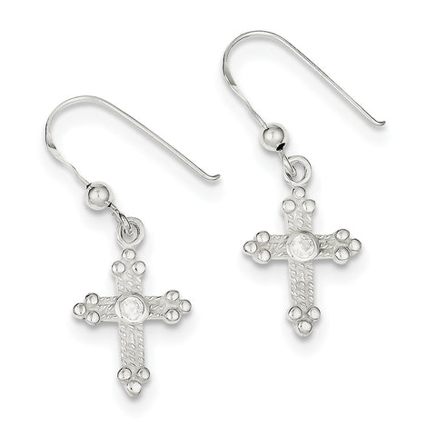 Sterling Silver Cross & CZ Shepherd Hook Earrings QE8820 - shirin-diamonds