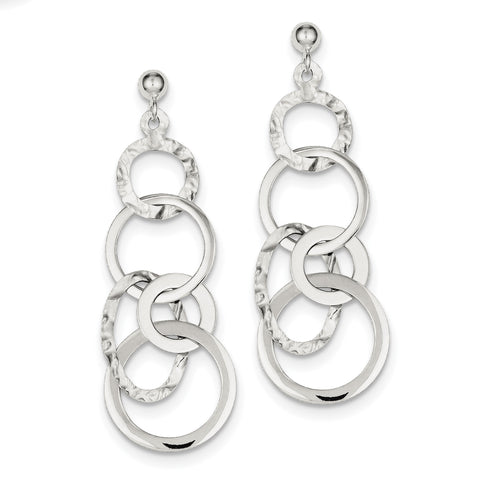 Sterling Silver Polished and Textured Circle Post Dangle Earrings QE8871 - shirin-diamonds