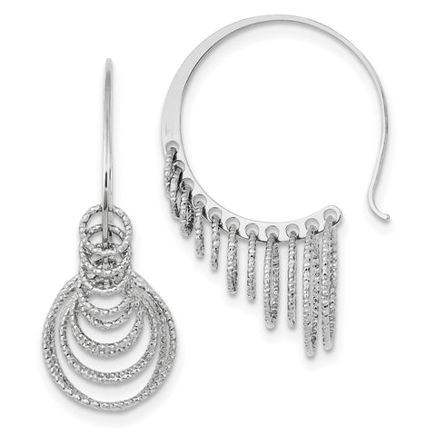 Sterling Silver Rhodium Plated D/C Circles Dangle Hoop Earrings QE8899 - shirin-diamonds