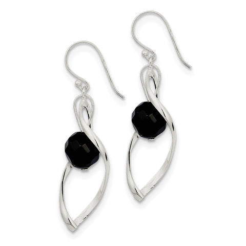 Sterling Silver Twist Dangle Onyx Earrings QE8958 - shirin-diamonds