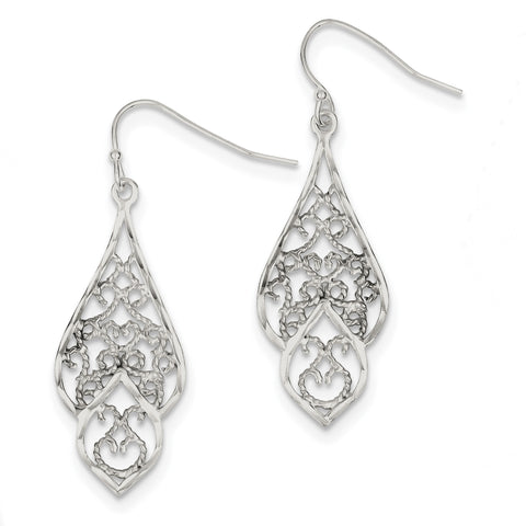 Sterling Silver Diamond Cut Dangle Earrings QE9004 - shirin-diamonds