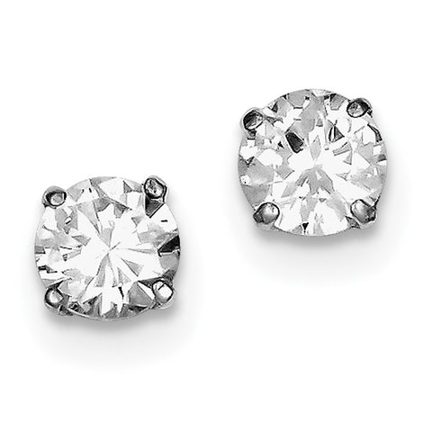 Sterling Silver Rhodium-plated Round CZ 7mm Post Earrings QE9099 - shirin-diamonds