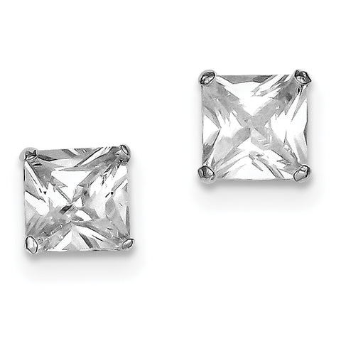Sterling Silver Rhodium-plated CZ 8mm Square Post Earrings QE9102 - shirin-diamonds