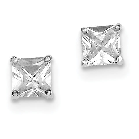 Sterling Silver Rhodium-plated CZ 6mm Square Post Earrings QE9103 - shirin-diamonds