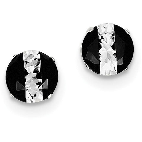 Sterling Silver Black and White Colored CZ 8mm Round Post Earrings QE9108 - shirin-diamonds