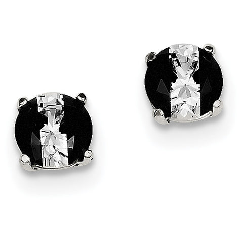 Sterling Silver Black and White Colored CZ 7mm Round Post Earrings QE9109 - shirin-diamonds