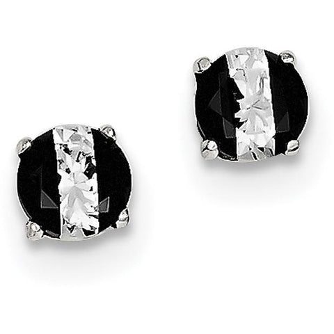 Sterling Silver Black and White Colored CZ 6mm Round Post Earrings QE9110 - shirin-diamonds
