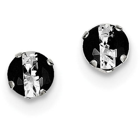 Sterling Silver Black and White Colored CZ 6mm Round Post Earrings QE9111 - shirin-diamonds