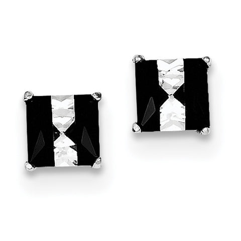 Sterling Silver Rhodium-plated Black & White CZ 6mm Square Post Earrings QE9112 - shirin-diamonds