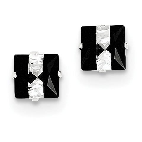 Sterling Silver Black and White Colored CZ 6mm Square Post Earrings QE9113 - shirin-diamonds