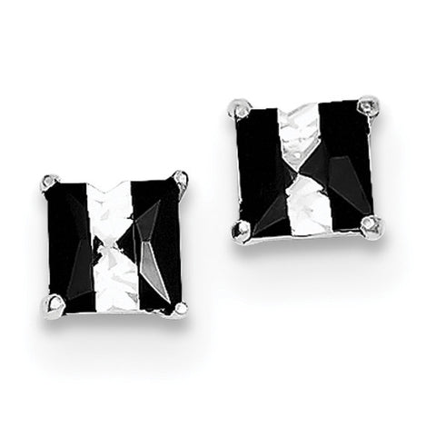 Sterling Silver Rhodium-plated Black & White CZ 5mm Square Post Earrings QE9114 - shirin-diamonds