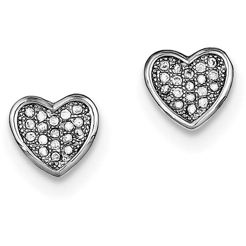 Sterling Silver Rhodium-plated CZ Pav‚ Heart Post Earrings QE9130 - shirin-diamonds