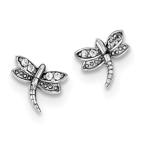 Sterling Silver Rhodium-plated CZ Dragonfly Post Earrings QE9206 - shirin-diamonds