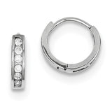Sterling Silver Rhodium-plated CZ Hinged Hoop Earrings QE9252 - shirin-diamonds