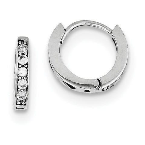 Sterling Silver Rhodium-plated CZ Hinged Hoop Earrings QE9253 - shirin-diamonds